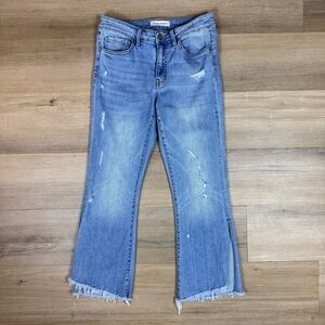 Flying Monkey Distressed Cropped Kick Flare Split Hem Jeans | Size 28